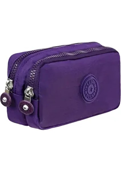 Krinkıl Kumaş Çift Bölmeli Kalem Kutusu Su Geçirmez Tasarım 10x5x20 cm Mor Renk fiyatları