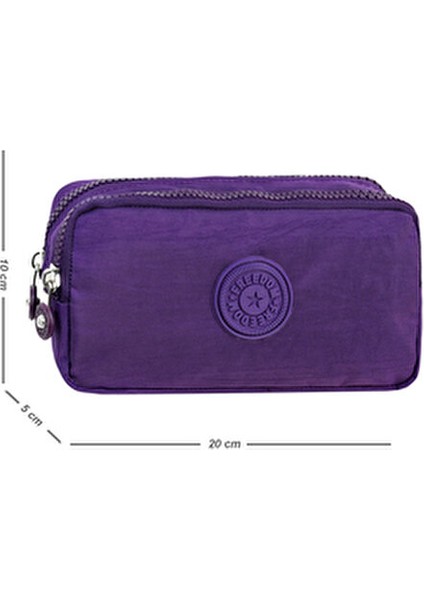 Krinkıl Kumaş Çift Bölmeli Kalem Kutusu Su Geçirmez Tasarım 10x5x20 cm Mor Renk modelleri