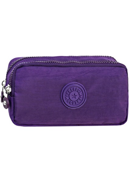 Krinkıl Kumaş Çift Bölmeli Kalem Kutusu Su Geçirmez Tasarım 10x5x20 cm Mor Renk fırsatları