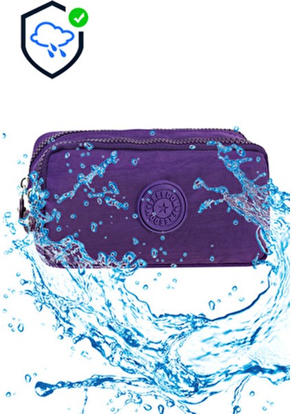 Krinkıl Kumaş Çift Bölmeli Kalem Kutusu Su Geçirmez Tasarım 10x5x20 cm Mor Renk indirimleri