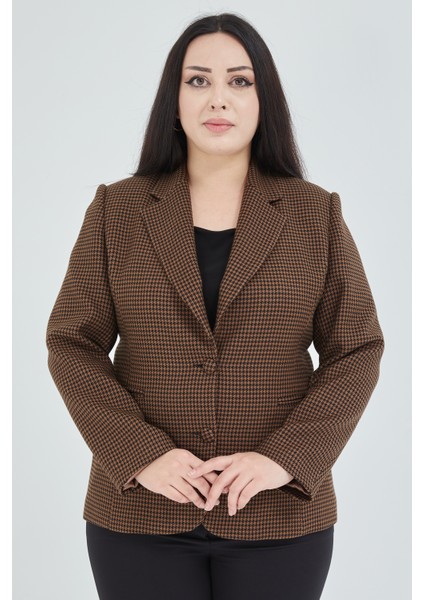 Kadın Pötikareli Düğmeli Klasik Ceket