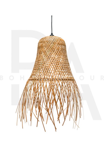 Saçaklı Çan Form Bambu Rattan Avize