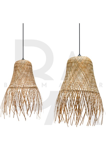 Saçaklı Çan Form Bambu Rattan Avize modelleri