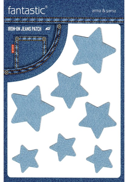 Ütü ile Yapışan Kot Arma Patch Kot Yaması, Denim, Jeans Onarım & Dekoratif Amaçlı Yıldız Şekilli Buz Mavi Kot Patch Yıldız Şeklinde