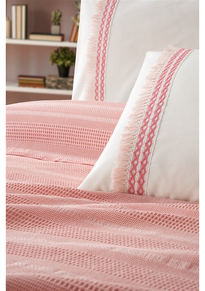Tivoli Tek Kişilik Dantelli 3 Parça Pike Takımı-Waffle Pike Seti-Melanie-Pudra