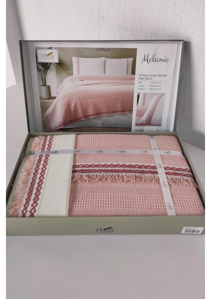 Tivoli Tek Kişilik Dantelli 3 Parça Pike Takımı-Waffle Pike Seti-Melanie-Pudra modelleri