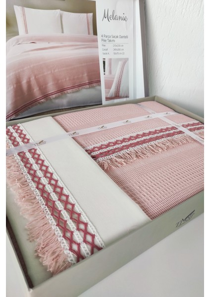 Tivoli Tek Kişilik Dantelli 3 Parça Pike Takımı-Waffle Pike Seti-Melanie-Pudra fırsatları