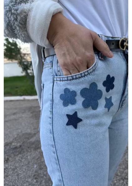 Ütü ile Yapışan Kot Arma Patch Kot Yaması, Denim Jeans Onarım & Dekoratif Amaçlı Çiçek Indigo Mavi Lacivert Kot Yama Mavi Çiçek Şeklinde fırsatları