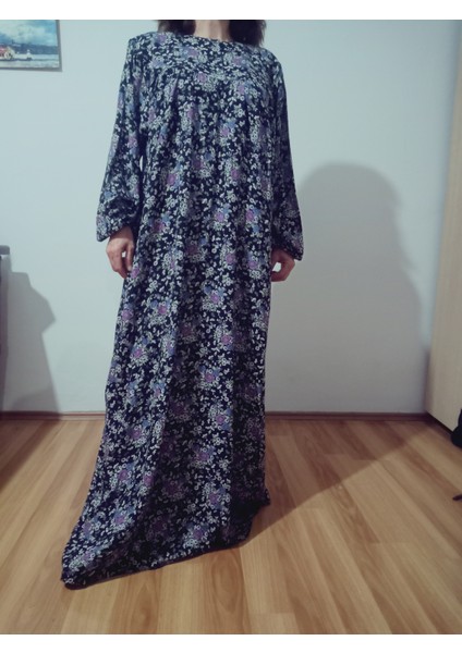 Robadan Uzun Kollu %100 Viskon Basma Çiçekli Anne Elbise, Namaz Elbisesi modelleri