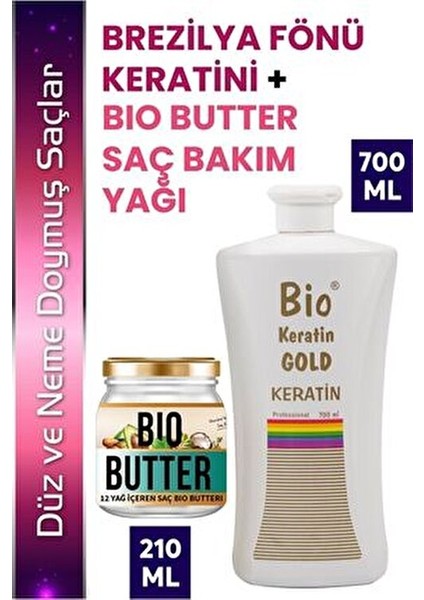 Brezilya Fönü Keratini 700 ml + Bio Butter Saç Bakım Yağı 210 ml