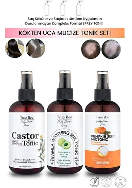 Daily Dream Series | 3'lü Tonik Seti - Kökten Uca Etkili,hızlı Saç Uzatma ve ONARIM(3X250ML)