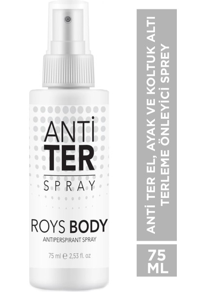Body Anti Ter Sprey 75 ml – Aşırı Terlemeye Karşı, Su İçermeyen ve Dermatolojik Olarak Test Edilmiş Ergonomik Tasarım indirimleri