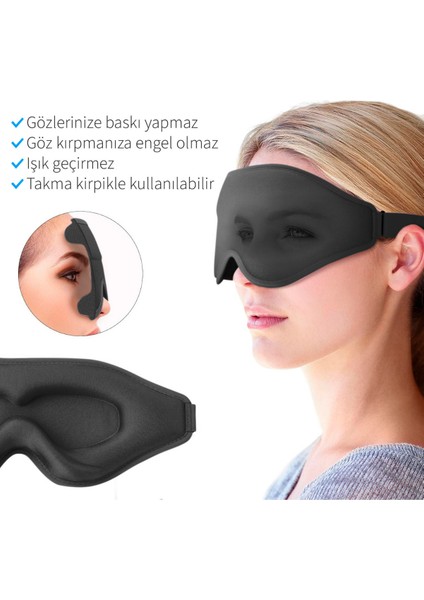 3D Uyku Göz Bandı – Hafızalı Sünger, Ayarlanabilir Bant, Işığı Tamamen Engeller ve Göze Baskı Yapmaz fırsatları