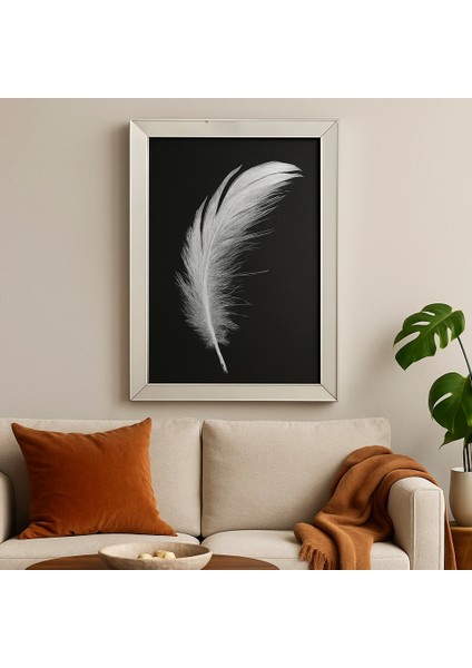 Ayna Çerçeveli Beyaz Tüy Desenli Duvar Tablosu modelleri