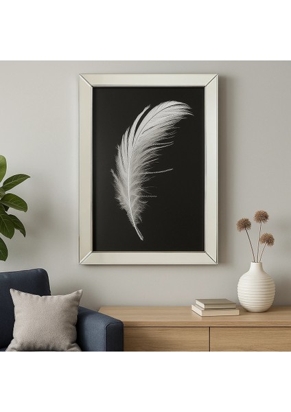 Ayna Çerçeveli Beyaz Tüy Desenli Duvar Tablosu indirimleri