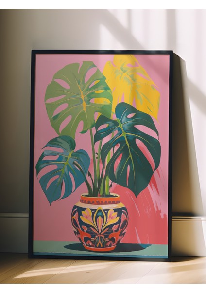 Siyah Çerçeveli Tablo, Saksıda Monstera Yaprakları, Salon Dekoru Poster No: 112511 fiyatları