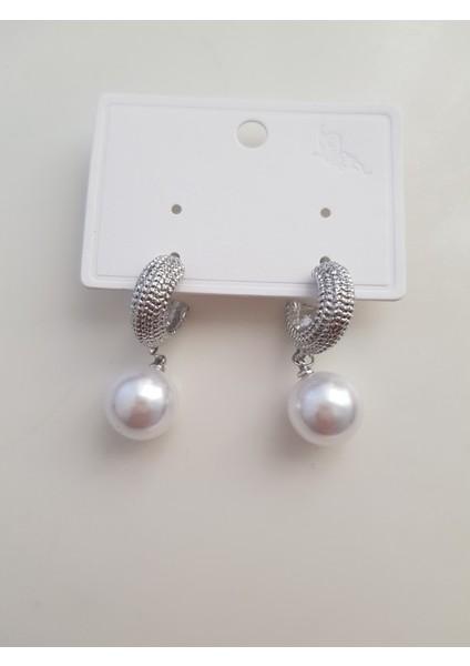 Silver Minimal Halka Inci Küpe