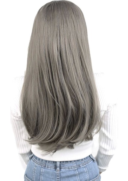 Fiber Sentetik Uzun Düz Peruk - Koyu Gri fırsatları