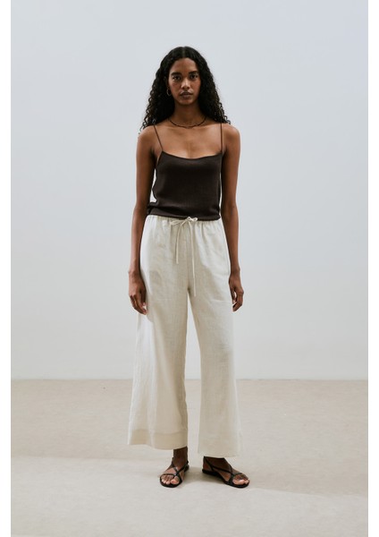 Keten Bağlamalı Pantolon Taş modelleri