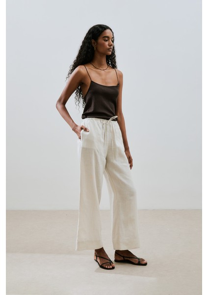 Keten Bağlamalı Pantolon Taş fırsatları