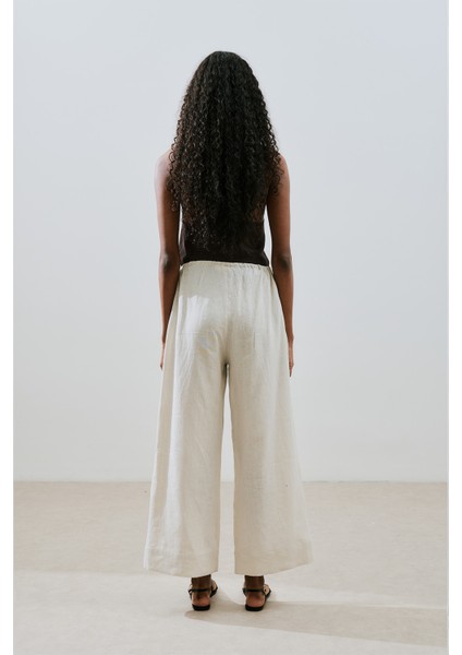 Keten Bağlamalı Pantolon Taş