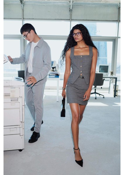 A Kesim Basic Düz Yüksek Bel Kemerli Mini Klasik Etek modelleri