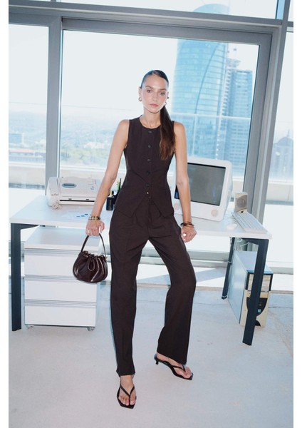 Wide Leg Fermuarlı Yüksek Bel Standart Boy Pantolon E7238AX25AU