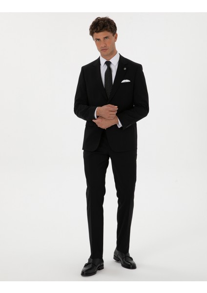 Erkek Siyah Slim Fit %100 Yün Takım Elbise 50313966-VR046