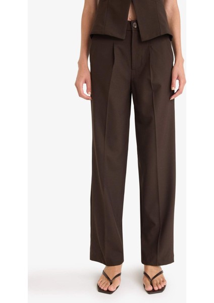 Wide Leg Fermuarlı Yüksek Bel Standart Boy Pantolon E7238AX25AU