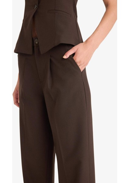 Wide Leg Fermuarlı Yüksek Bel Standart Boy Pantolon E7238AX25AU