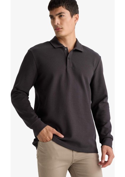 Regular Fit Polo Yaka Waffle Sweatshirt F0301AX25AU