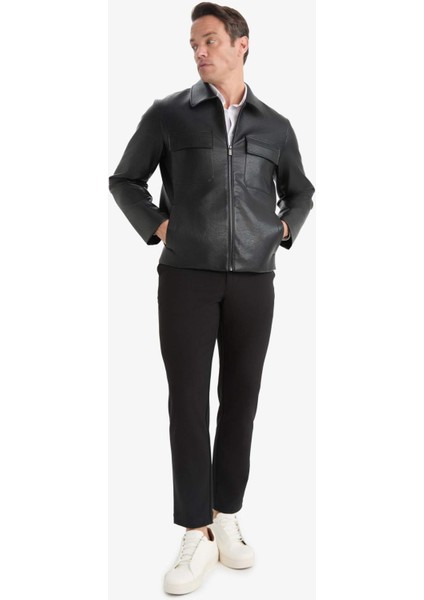 Su İtici Slim Fit Dar Kesim Polo Yaka İç Cepli Fermuarlı Rüzgar Geçirmez Suni Deri Mevsimlik Mont F0503AX25AU modelleri