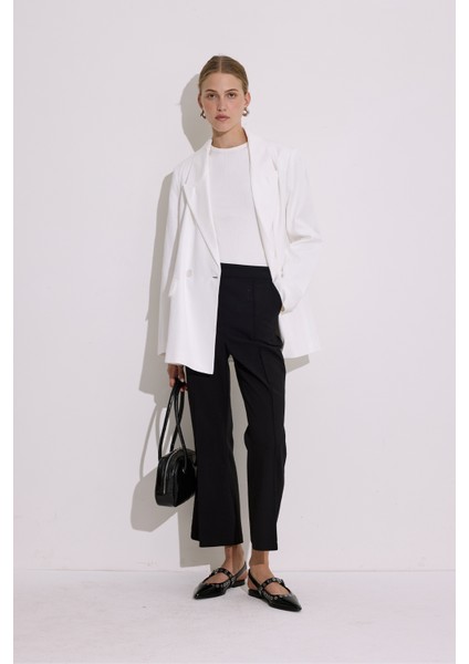 Doğal Kumaş Blazer Ceket Ekru