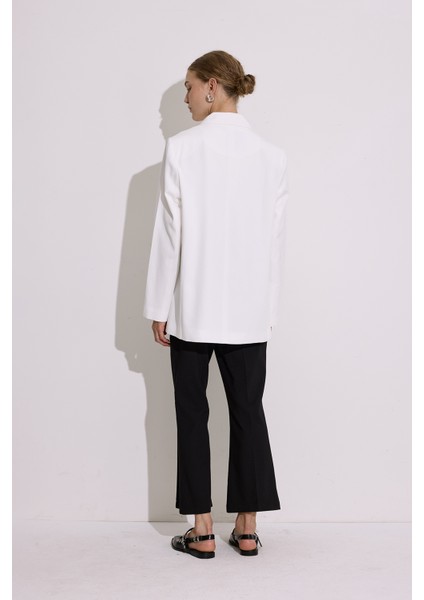 Doğal Kumaş Blazer Ceket Ekru