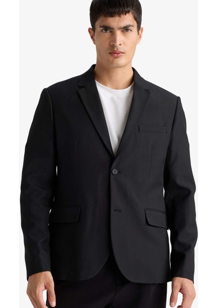 Slim Fit Dar Kesim Twill Düğmeli Blazer Ceket F7232AX25AU
