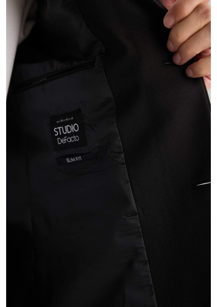 Slim Fit Dar Kesim Twill Düğmeli Blazer Ceket F7232AX25AU