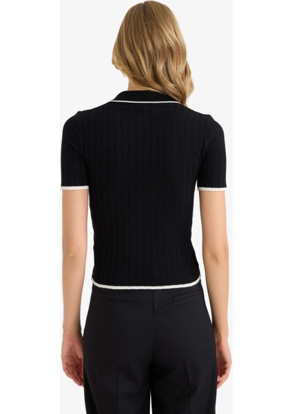 Fitted Polo Yaka Triko Kısa Kollu Kazak F7771AX25AU