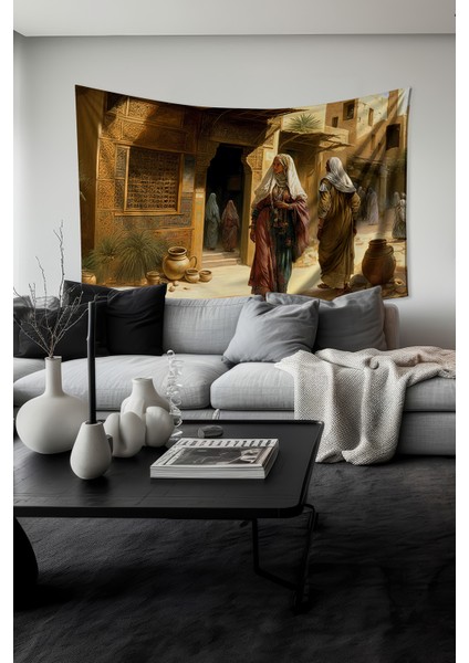 Eski Osmanlı Desenli Duvar Halısı Duvar Örtüsü Tapestry Süet Dokulu Kumaş