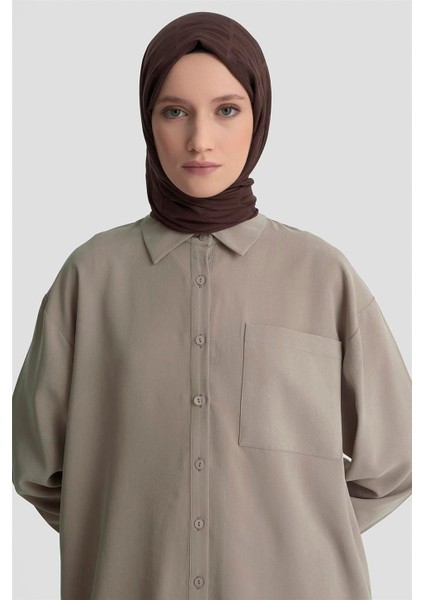 Metal Düğmeli Gömlek 25KD1105 Vizon