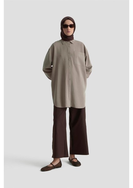 Metal Düğmeli Gömlek 25KD1105 Vizon fiyatları