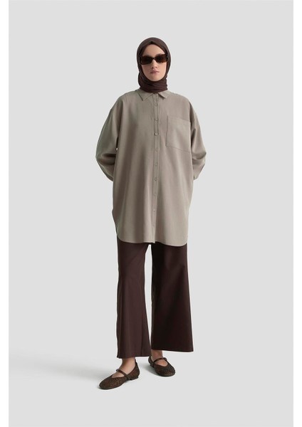 Metal Düğmeli Gömlek 25KD1105 Vizon modelleri