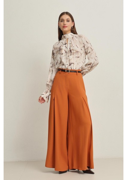 Kiremit Pile Detaylı Rahat Kesim Kemerli Pantolon fiyatları