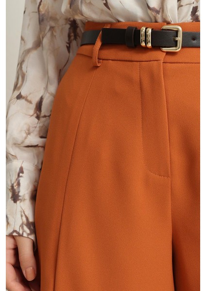 Kiremit Pile Detaylı Rahat Kesim Kemerli Pantolon fırsatları