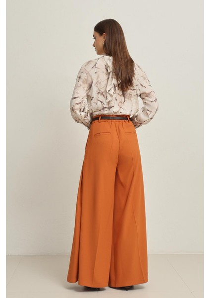 Kiremit Pile Detaylı Rahat Kesim Kemerli Pantolon indirimleri