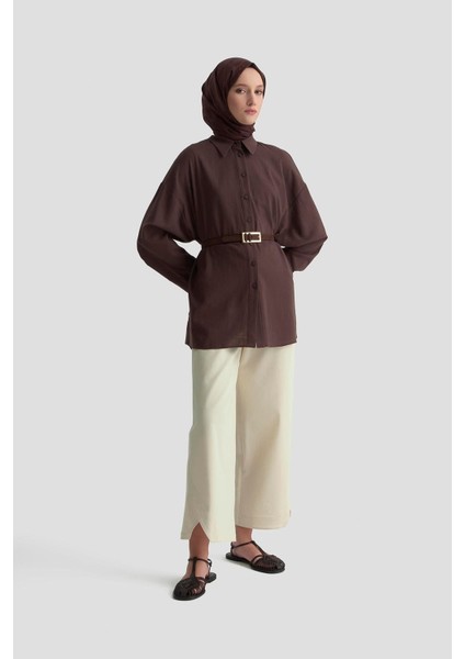 Düğme Detaylı Gömlek 25KD1108 Kahverengi