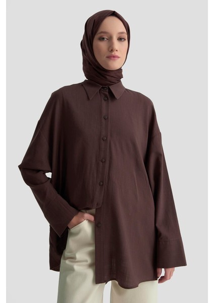 Düğme Detaylı Gömlek 25KD1108 Kahverengi modelleri