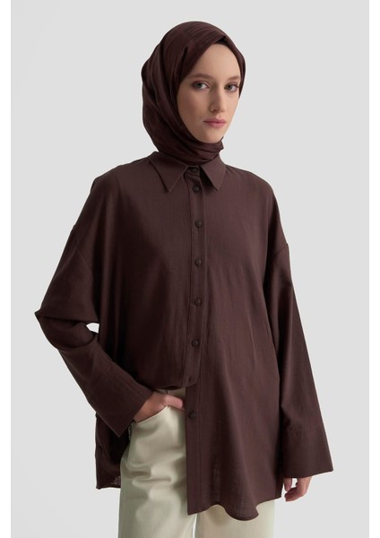 Düğme Detaylı Gömlek 25KD1108 Kahverengi fırsatları