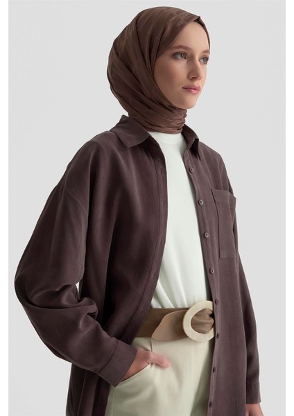 Metal Düğmeli Gömlek 25KD1105 Acı Kahve