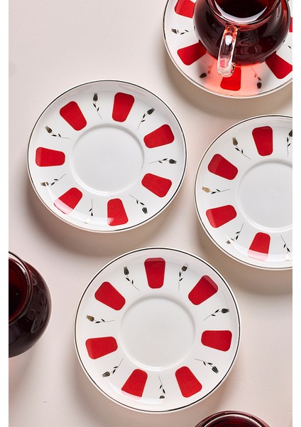 17899 Filiz 12 Parça 6 Kişilik Çay Seti Borosilikat Cam Kulplu Tombik Bardak ve Porselen Çay Tabağı Takımı 210 ml indirimleri