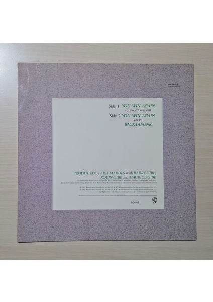Bee Gees - You Win Again - 1987 - ***maxı Sıngle, Lp Boyutunda (12")*** - Dönem Baskı Plak - Maxı fiyatları